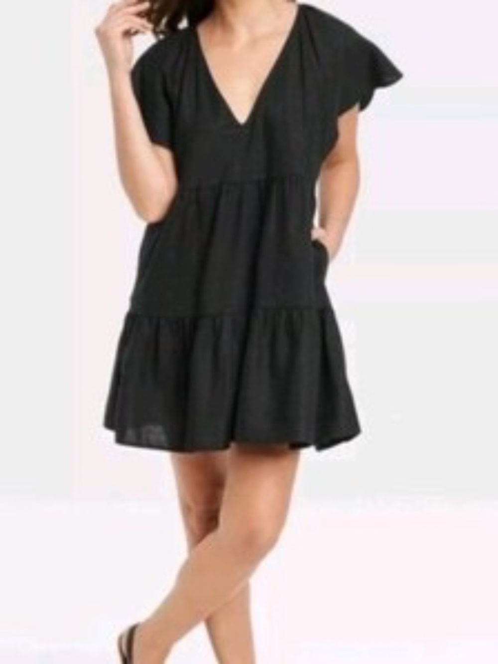 Universal Thread Womens Black Flutter Short Sleeve Mini Skater Dress